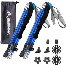 BISINNA Collapsible Trekking Hiking Poles- 2 Pack Folding Blue 115-135cm 