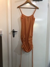 Pretty Little Thing Orange Textured Ruched Side Strappy Bodycon Dress BNWT