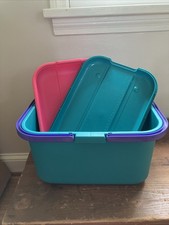Vintage Eagle Craftstor Sewing Craft Storage Tote Bin Teal Purple Pink 16"