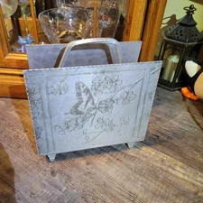 Vtg RARE Arthur Armour Butterfly Dogwood Magazine Rack Stand Holder Aluminum