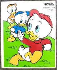 Vintage Disney Playskool Huey Dewey Louie Wooden Puzzle 1970s Kids Toy Rare