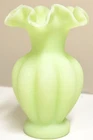 Vintage Fenton Satin Custard Uranium Glass Ruffled Edge Melon Vase 5.5"