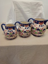 Victoria Ironstone Jugs Set of 3 Ceramic Hand Painted Oriental Floral Pattern