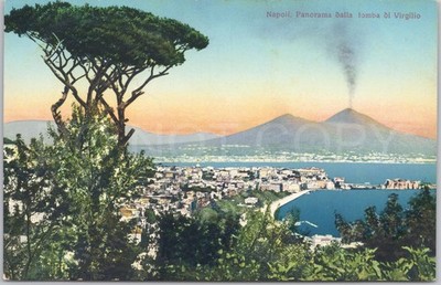 Neapel Vintage Postkarte Panorama Berg Vesuv Italien Vulkan Bucht
