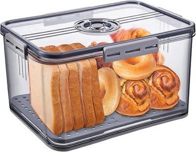 Gifthomfix Große 8L Luftdichte Brotkasten Aufbewahrungsbox mit Datumszifferblatt - Grau