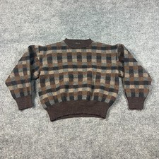 Jos. A. Bank Pure Lana Vegan New Wool Sweater Kids Large Brown Plaid Outerwear