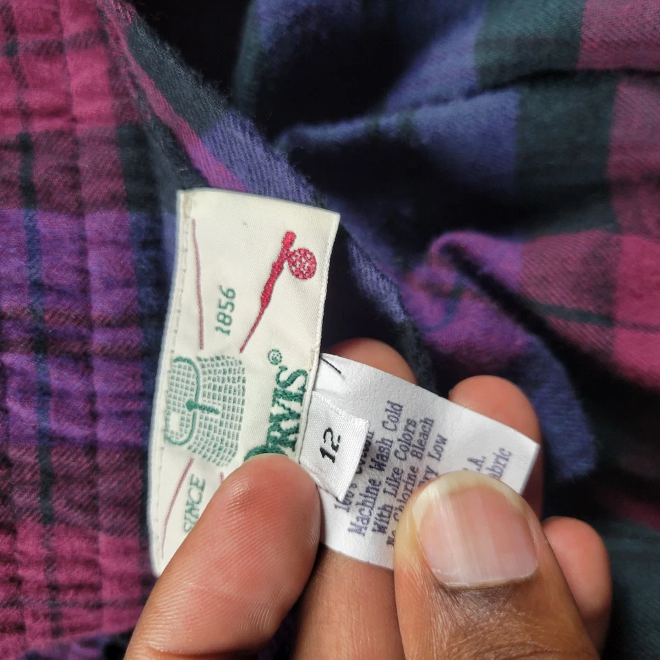 复古 Orvis 裙子女式 12 蓝色紫色 A 字格子弹力棉 — 第 3/4 张图片