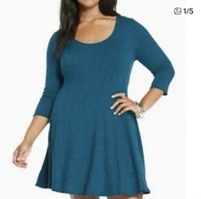 NWOT! Torrid Women's Teal Rib Skater Dress 3/4 Sleeve PLUS SZ- 1X
