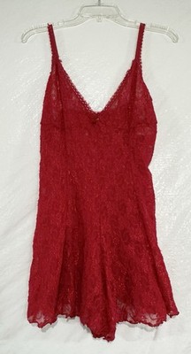 STUNNING VTG PETRA FASHIONS Red Nylon & Lace Teddy Romper Sheer Lingerie XL USA