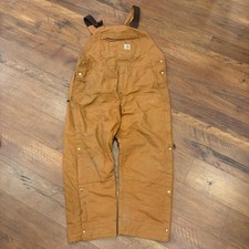 Vintage Carhartt 104393 Duck Canvas Insulated Bib Overalls Brown XL Short
