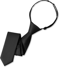 Boys Black Tie Pre-Tied Adjustable Kids Solid Color Necktie for Age 8-12 Years w