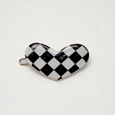 Vintage Hair Barrette Clip Heart Shaped Black  White Collection 12, France