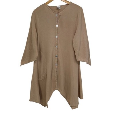 Oh My Gauze Cotton Gauze Button Up Top Tan Sharkbite Tunic Size 1 Oversized
