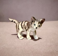 Kitty Mini Miniature Porcelain Grey Tabby Cat Figurine ‘Little Critterz’ 1” Tall