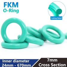 7mm Cross Section Green FKM Fluorine Rubber Seals O Rings 24mm - 670mm ID