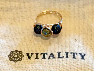 VITALITY Pyrite & Lava Stone Aromatherapy Diffuser Ring  Size 7 Rose Gold New