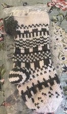 Hearth & Hand Magnolia Knit Stocking White Dark Green W Tassel Christmas