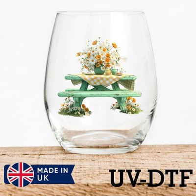 Floral Picknick Tisch 8 Stück UV DTF Aufkleber - Glas Laptop Becher Tasse ls795