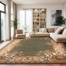 Hand-Tufted Wool Area Rug Traditional Floral Design For Living Room Carpet