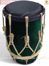 New Professional Green velvet Dholak With Golden Fitting Instrument With Bag