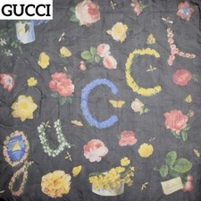 Mini écharpe GUCCI soie mousseline fleur noire taille 16,1 pouces x 16,1 pouc...