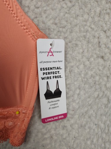 Ashley Stewart Women Bra 42DDD Orange Nylon Blend Wireless Lace Trim Longline - Picture 7 of 16