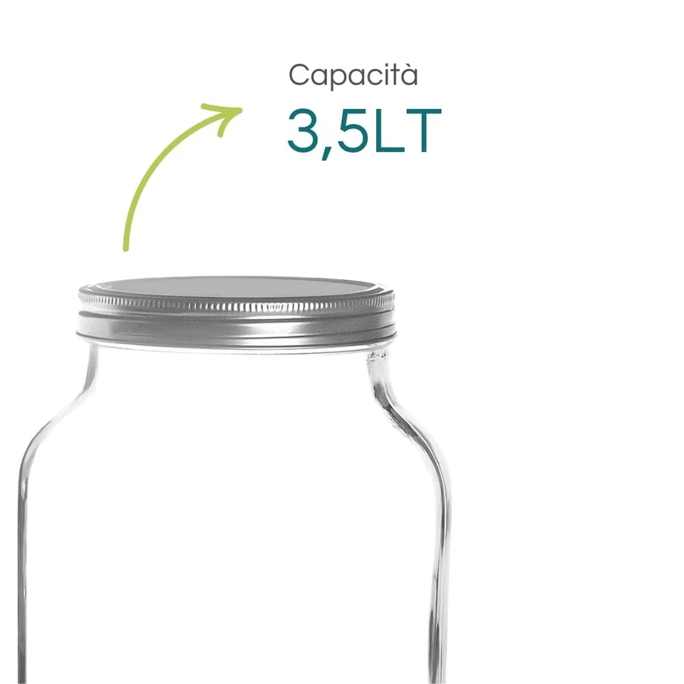 Dispenser Vetro Con Rubinetto 3,5 L Distributore Bibite Bevande Barattolo 4819C - Immagine 4 di 4