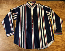 Rare Vintage TOMMY HILFIGER Striped Lion Crest Button Front Casual Shirt 90s XL