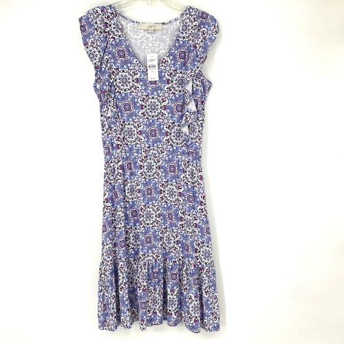 Neu mit Etikett Loft XS Jersey Strickkleid Rüschen Paisley blau lila