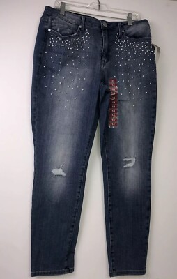 Seven7 Womens Mid Rise Skinny Embellished Jeans Sz 14