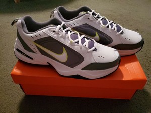Nike Men S Air Monarch Iv Cross Trainer Shoes White Grey Volt Green Reg Us 13 Ebay