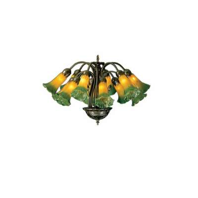 Meyda Lighting 20'W Amber/Green Pond Lily 12 Lt Chandelier, Amber Green - 15997