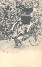 c.1910 Rikishaw Rickshaw Puller Singapore post card Transportation