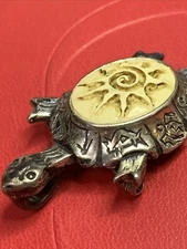 Vtg Navajo Scott Dave Sterling Silver Turtle Pendant Brooch Signed Southwest Pin