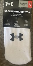 Under Armour UA Performance Tech Boys Youth Cushioned Crew sock 13 5 K 4 Y 3 Pr