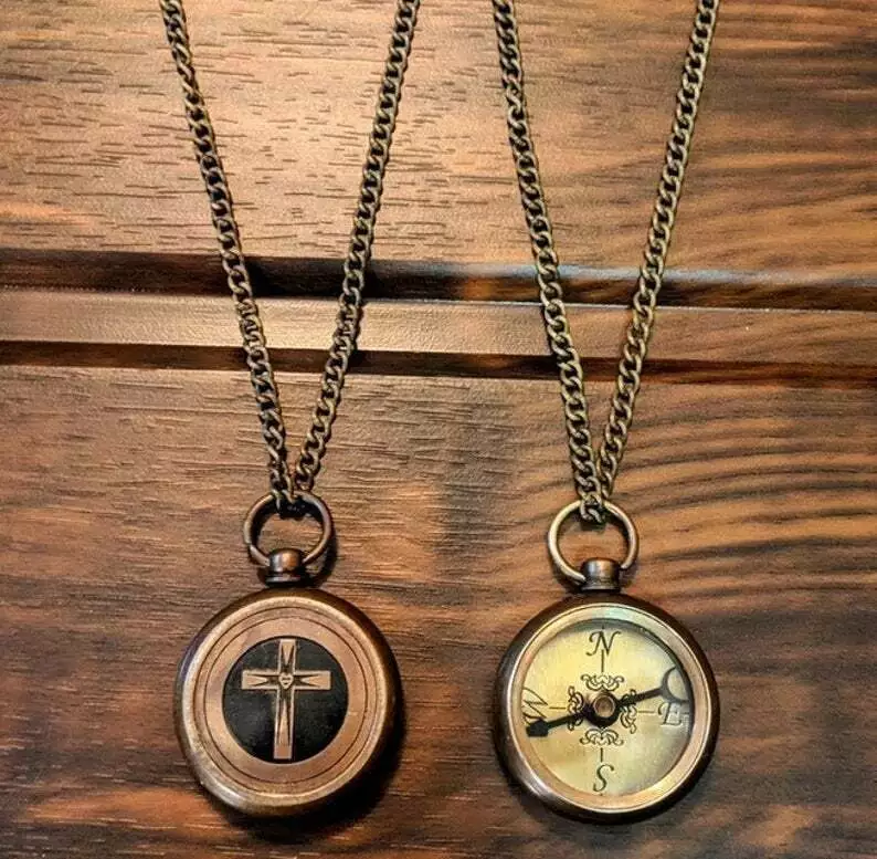 Nautical Locket Compass Crucifix Cross Christian Cross Necklace