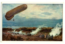 Vintage Postcard  (Artist Schulze) Aircraft Over Battlefield, Military