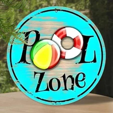 Retro Round Pool Zone Tin Metal Signs - Vintage Aluminum Wall Art with D