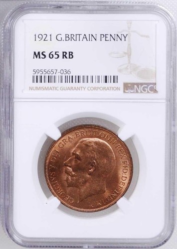 GREAT BRITAIN GEORGE V 1921 PENNY, GEM UNCIRCULATED, CERTIFIED NGC MS-65-RB