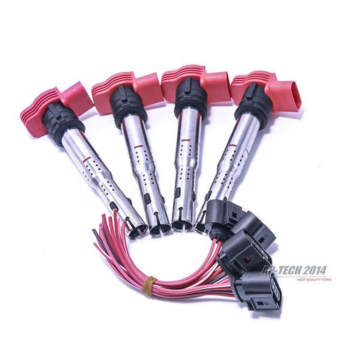 4Pcs Plug & Ignition Coil Set For AUDI A4 A6 Q5 Q7 R8 VW Touareg #06E 905 115 E# - Picture 1 of 4