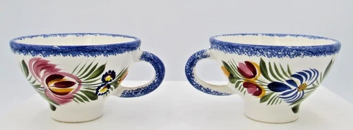 2 Vintage Henriot Quimper Faience Cider Cups Hand Painted Signed France