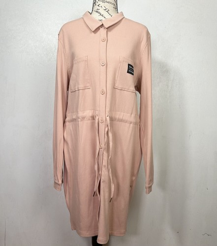 Kittenish Juicy Couture Dress Full Button Ribbed Pink Knee Length Size XL Logo - 第 1/24 張圖片