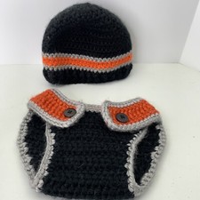 Homemade Harley Davidson Knit Baby Outfit Diaper Cover and Hat