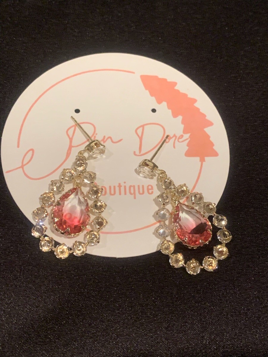 ピアス Tuly and Pear dew Silver Pink Earrings (SILVER 925) 925 Sterling Silver Simulated Pink Tourmaline Pear Shape CZ