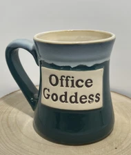 "Office Goddess" Tumbleweed Pottery Heavy Ceramic Mug Teal Color - NEW
