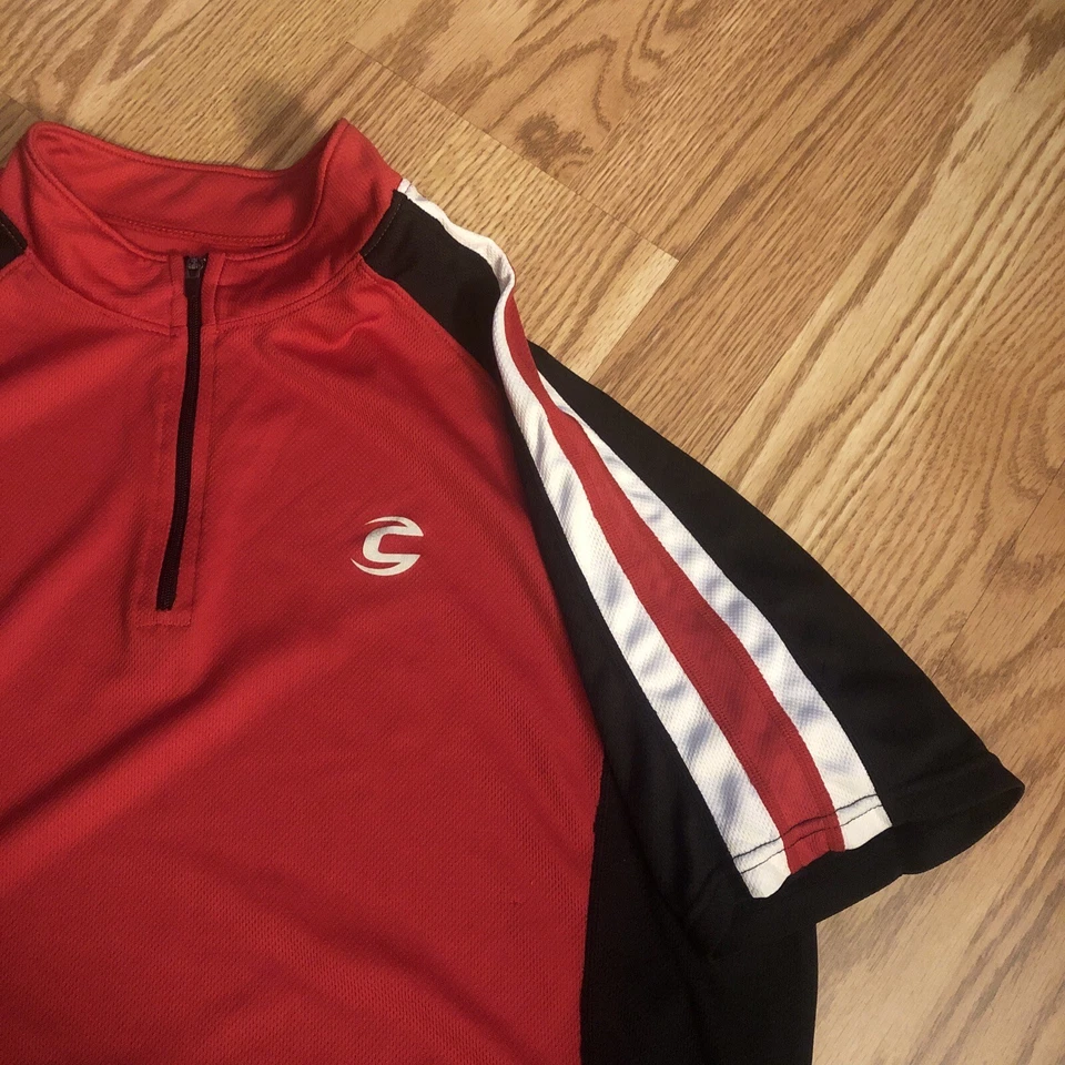 Camiseta deportiva de ciclismo Cannondale roja blanca talla LG 1/4 cremallera con 3 bolsillos traseros Foto 4 de 4