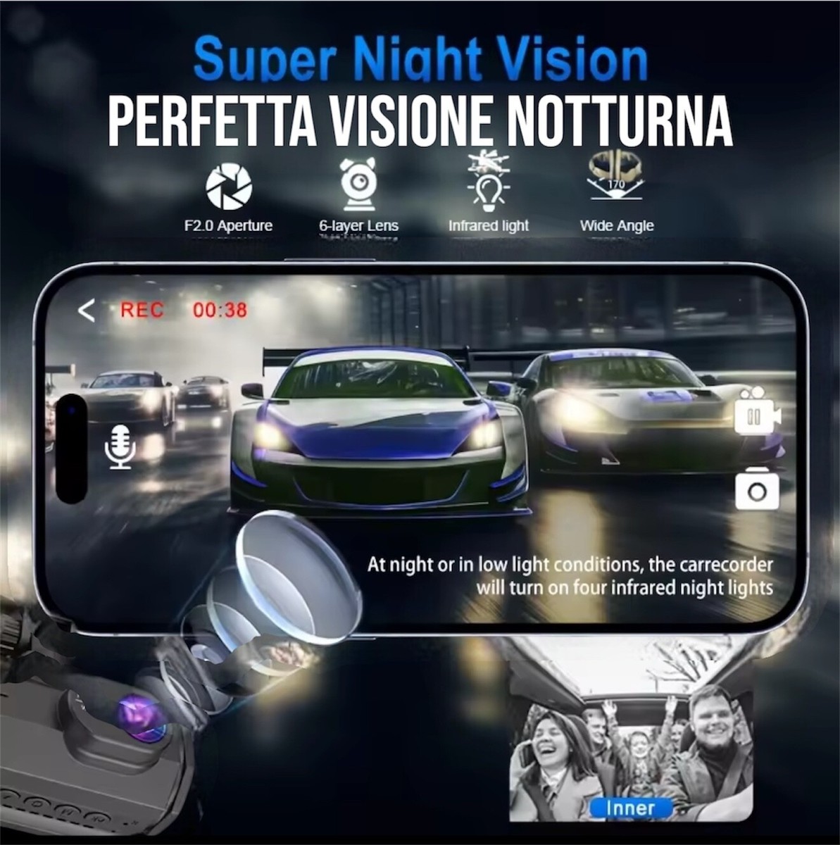 Dash Cam Auto 3 Canali 1080P - Telecamera Per Auto Con Visione Notturna E Parcheggio 24H - Foto 2