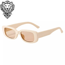 Trendy Rectangle UV400 Beige Sunglasses Women Fashion Eyewear Retro Style
