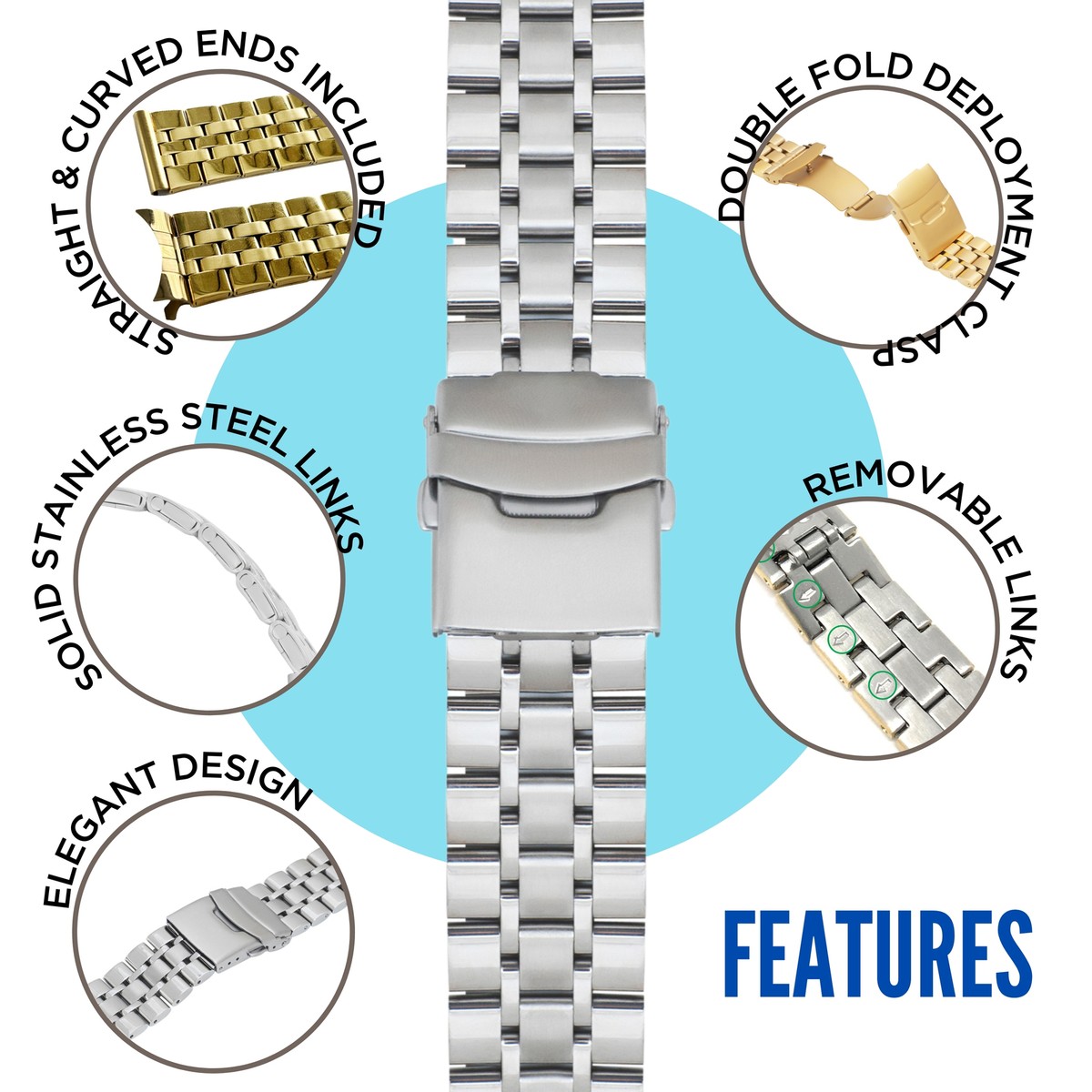 22mm Steel Metal Watch Band Brick Link Strap for Citizen Promaster