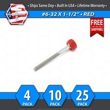  6-32 x 1-1/2" Thumb Screw Stainless Steel - Red Round Knurled Knob - USA